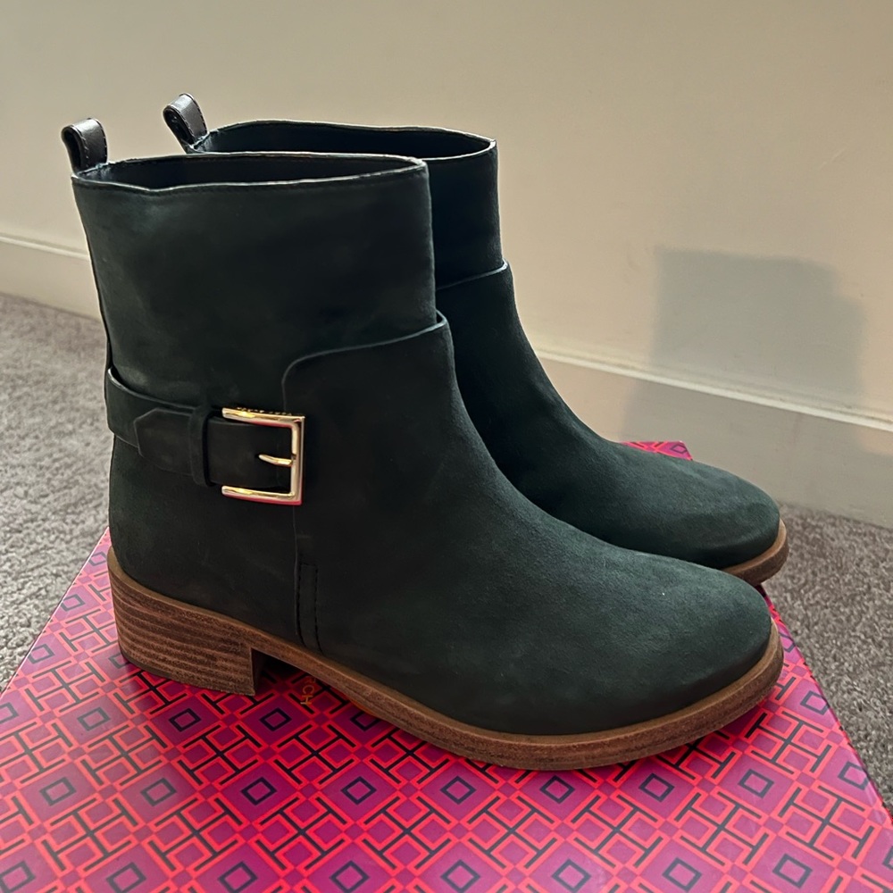 Tory Burch Riley Mid Buckle Suede Boots in Size 8.5